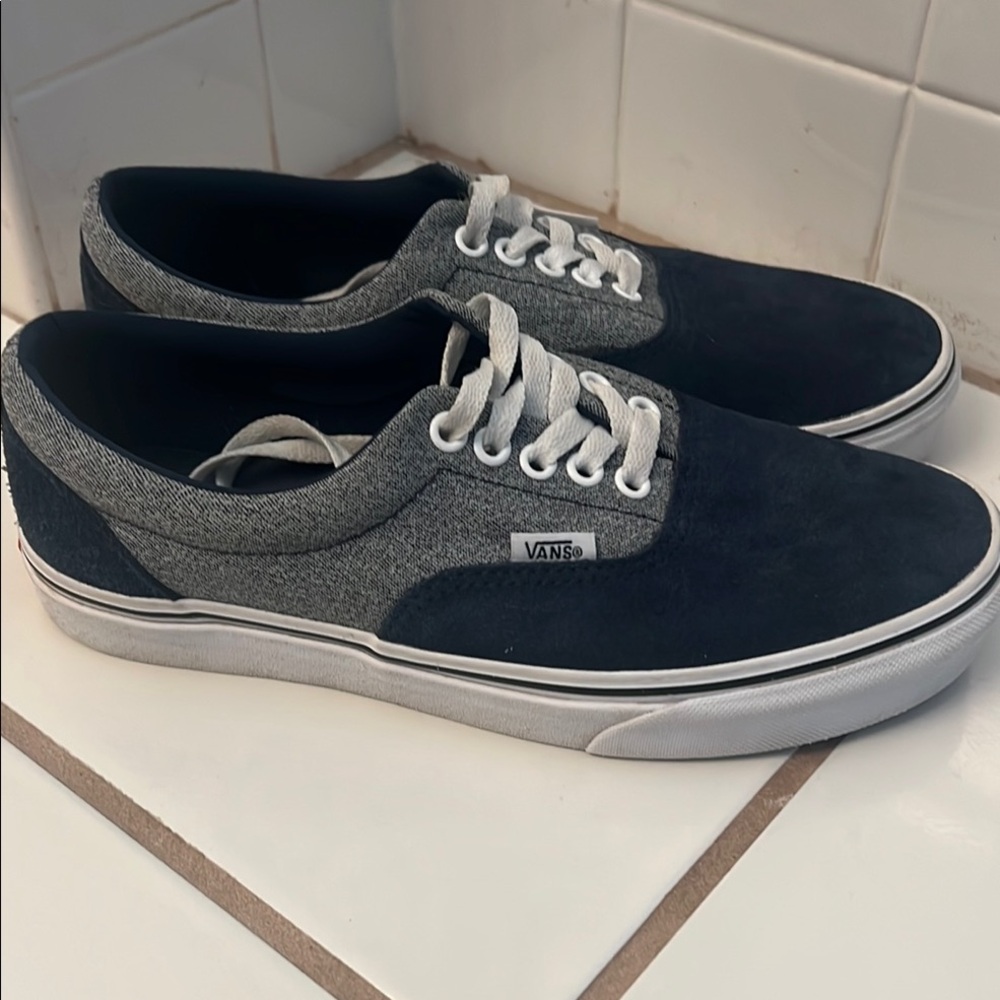 Vans Suede Navy Blue and White Canvas Sneakers with White Sole